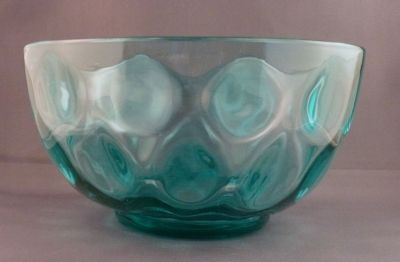 Blue uranium fruit bowl
Large optic pattern, polished pontil mark
Keywords: blown;british;table;dessert