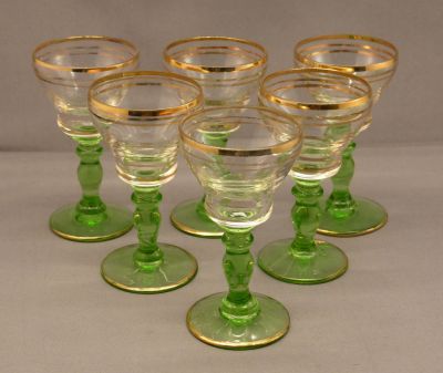 Green and gilded liqueur glass
Probably Czech
Keywords: blown;czech;enamelgilt;sold