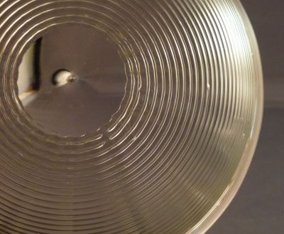 Uranium over clear threaded finger bowl
Polished pontil mark
Keywords: british;blown;table