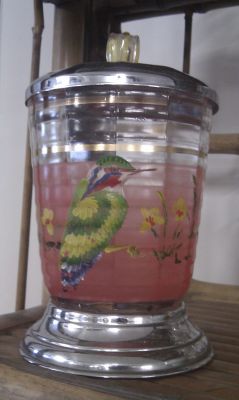 Chance Spiderweb pickle jar
Handpainted, chrome base and lid
Keywords: british;enamelgilt;table;sold