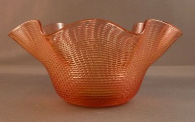 Ruby threaded finger bowl
The ribbed threading gives a coppery sheen
Keywords: blown;british;table;sold