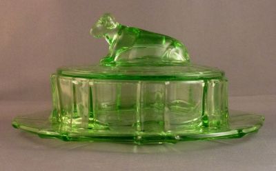 Heřmanova huť ? cow butter dish
Czech
Keywords: czech;pressed;table;sold