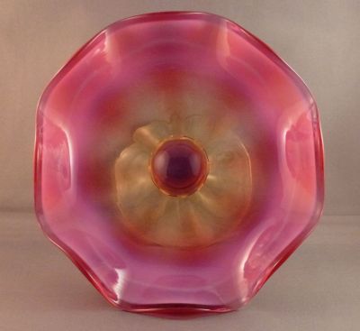 Vaseline and cranberry opalescent compote
Likely English
Keywords: blown;british;table