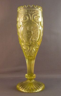 Derbyshire vase with thistle, shamrock and rose
Lozenge mark dating to 1872. Rose
Keywords: british;pressed;vase
