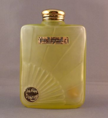 Dubarry Perfumery talcum powder bottle
Golden Morn, Dubarry Talcum.
Keywords: blown;bathbed;mark