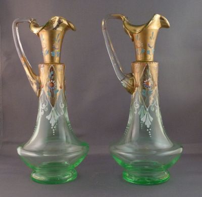 Indivdual decanters
Enamelled and gilded. Bohemian? Rough pontil mark
Keywords: barware;czech;blown;enamelgilt