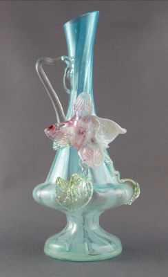 Harrach blue and opalescent jug vase
Uranium leaves
Keywords: blown;czech;vase