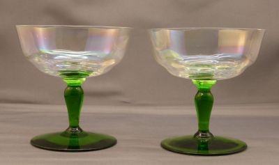 Iridescent, uranium-stem champagne coupe
Keywords: barware;blown;sold