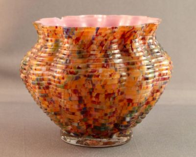 Welz multicoloured posy/mini jardinière top
Czech Moulded clear "threading" and foot
Keywords: blown;vase;czech;sold