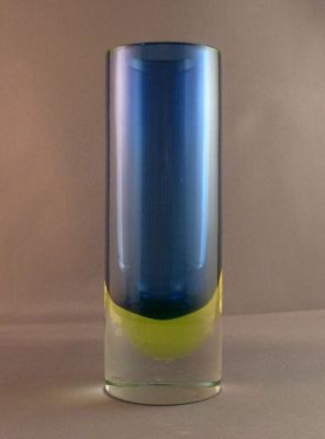 Blue, uranium and clear  cylinder vase
Keywords: blown;murano;vase