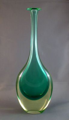 Aqua and uranium extra tall sommerso bottle vase, Murano
Polished base
Keywords: blown;murano;vase;bottle