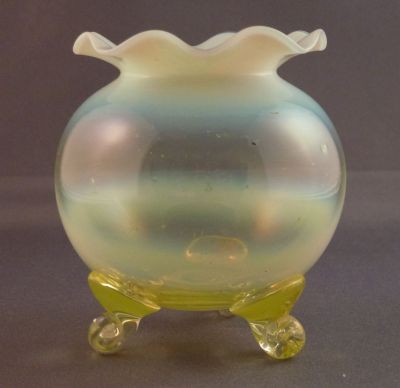 Webb? opalescent posy
Three feet. 
Keywords: blown;british;vase