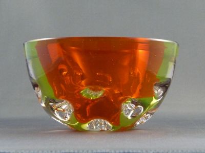 Galliano Ferro Murano bowl
Orange, uranium and clear
Keywords: murano;blown