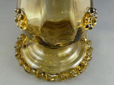 Raspberry prunt domed foot vase
Ground base rim hidden by rigaree. 
Keywords: vase;british