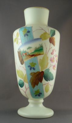 Bohemian enamelled vase, pale yellow B
Very large
Keywords: blown;czech;enamelgilt;centrepiece;vase