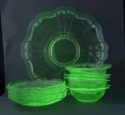 Pale green uranium scroll, set
Under UV
Keywords: pressed;table