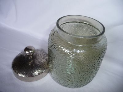 Silvered mould-blown jar
Unknown. Lid design matches the glass
Keywords: sold;table;carnival