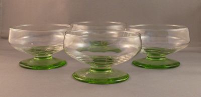 Optic rib green uranium foot dessert dish
Side view
Keywords: blown;table