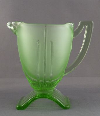 Stölzle creamer/milk jug, green
No. 18955 Part frosted. Heřmanova huť
Keywords: czech;pressed;table