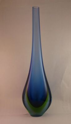 Blue, uranium and pale blue tall teardrop vase, Murano
Keywords: blown;murano;vase