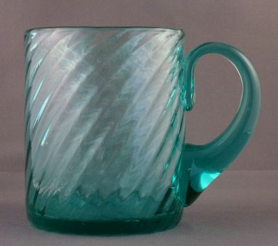 Blue uranium spiral mug
1 pt, polished pontil mark. British?
Keywords: barware;blown;british