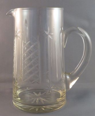 Cut-glass two-pint jug
7.25-in. tall. Soda glass
Keywords: sold;cut;barware