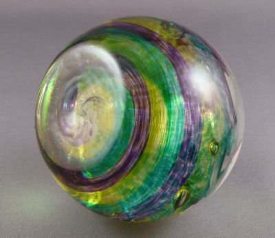 Yellow, green and purple (base)
Unknown. Selkirk-like colours. Fire polished base
Keywords: british