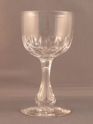 Air stem cut sherry glass
Olive cuts above petal cuts leading into a cut stem. Victorian? British?
Keywords: cut;sold;barware;british