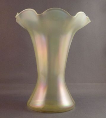 Walsh Walsh canary opalescent mother of pearl
Lead crystal with restruck opalescence. Small polished pontil mark
Keywords: blown;british;table
