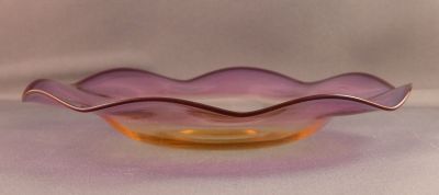 Webb Alexandrite underplate/ice plate
A rare reheat effect with shading from yellow through fuschia pink to blue
Keywords: blown;british;table
