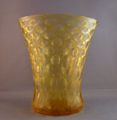 Webb honeycomb Sunshine Amber vase 
Unmarked but shape shown for Gay glass range
Keywords: blown;british;vase