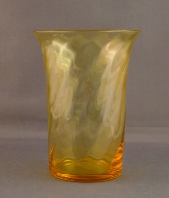 Webb? fine wrythen rib tumbler
Polished pontil mark. Sunshine amber
Keywords: barware;blown;british